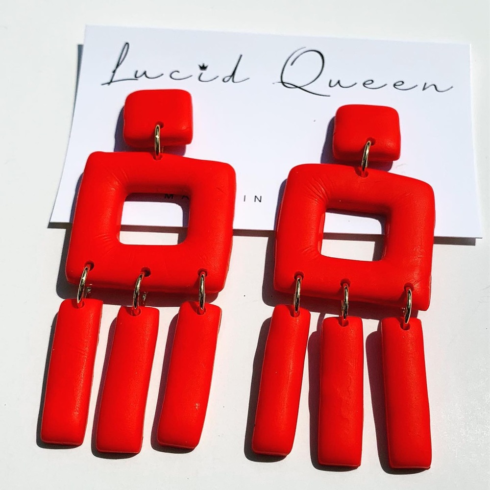 Red Aztec Earrings - Picture 4 of 4